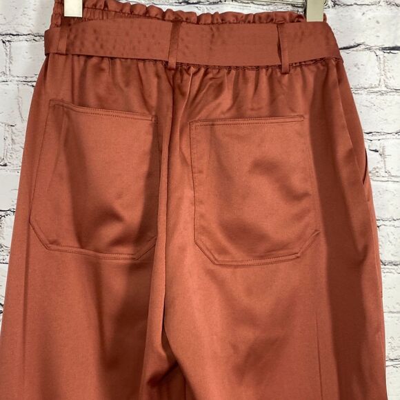 Abercrombie & Fitch Satin Paperbag High -Waist Tapered Pull -On Pants Rust M - Picture 5 of 9